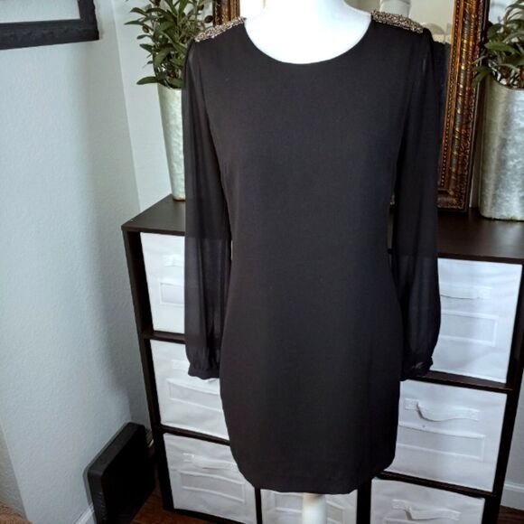 FOREVER 21 BLACK BEADED SHOULDERS SHIRT DRESS SZ.S EUC - Picture 2 of 8